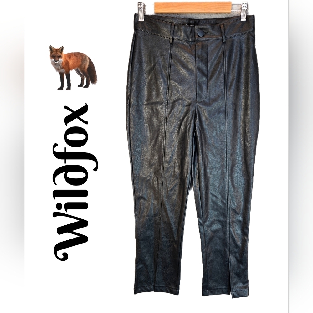 Wildfox Womens Faux Leather Pants Sz M Black Textured High Rise Ankle Front Slit